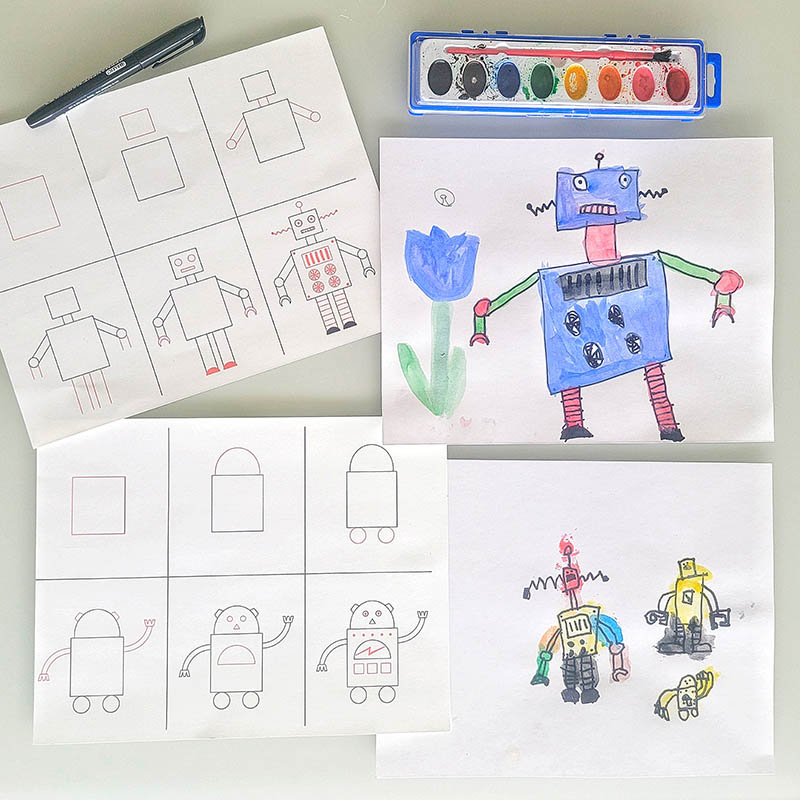 step-by-step robot drawings
