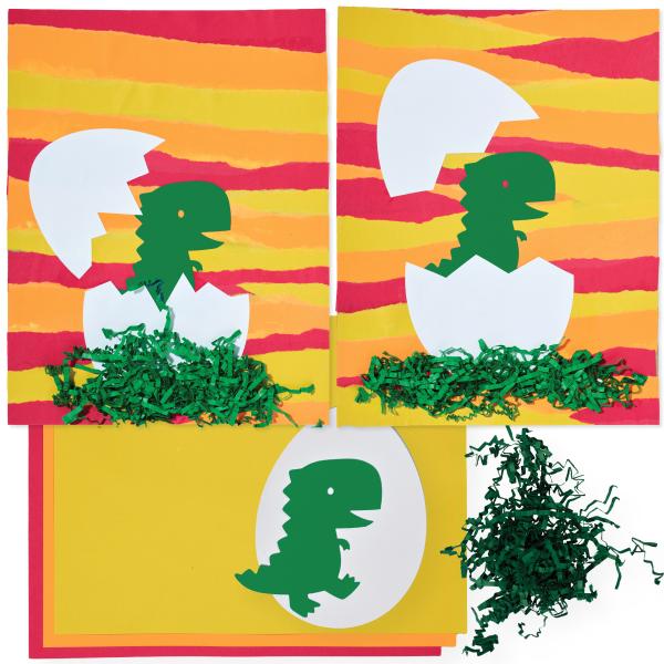 Hatching Dinosaur on Torn Paper