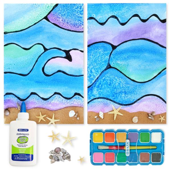 Black Glue and Watercolor Ocean Shore