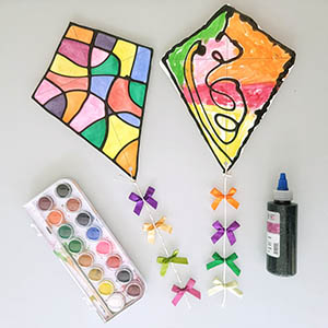 Black Glue and Watercolor Mosaic Kites