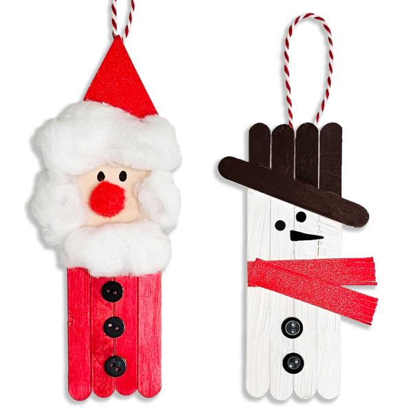 christmas craft stick ornaments santa and snowman