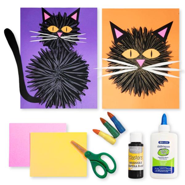 Finger-Painted Spooky Cat and Supplies