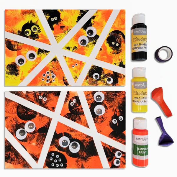 washi tape paint resist monsters Halloween for kids process art