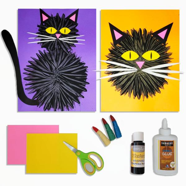 Fork and witch finger painted halloween spooky black cat