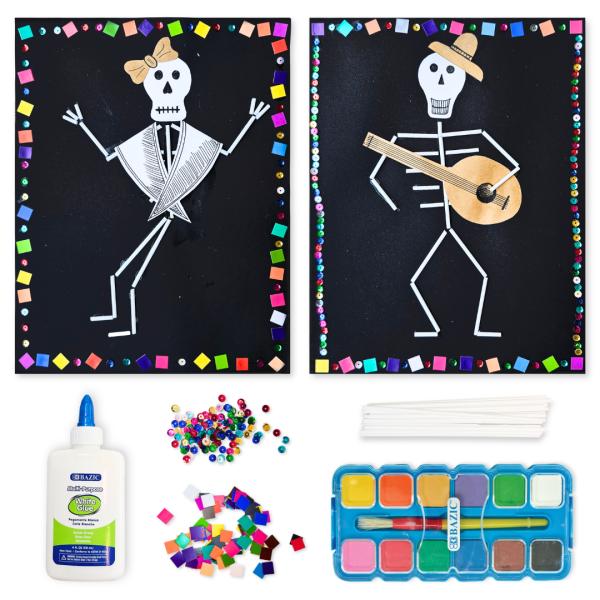 Dancing Skeleton Characters Collage and Art Supplies