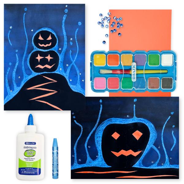 Glowing Jack-o'-Lanterns Stack and Art Supplies