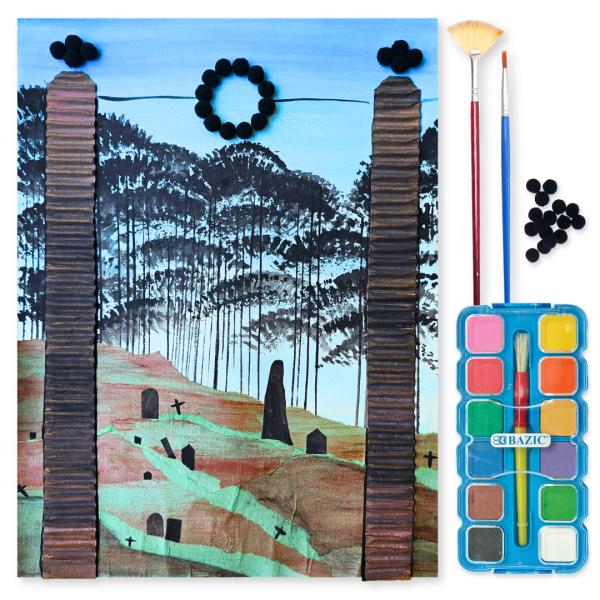 Misty Mixed-Media Cemetery Landscape and Art Supplies
