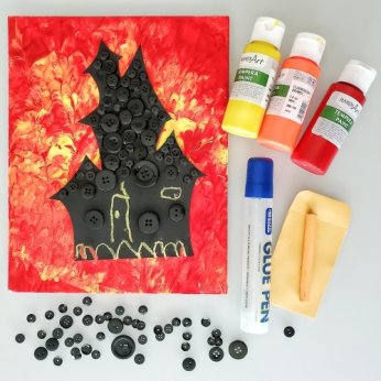 Haunted house mixed media painting