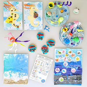 Kids ArtBox Painting Waterproof Sea Creatures Wipe Clean Messy Mat 80 x 53 CM 