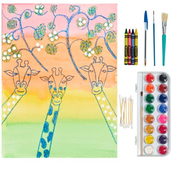 Giraffes by Agnes Mpata Crayon and Watercolor Portrait