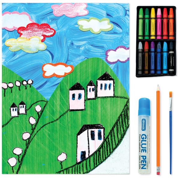 Impressionist mixed-media mountain landscape for children