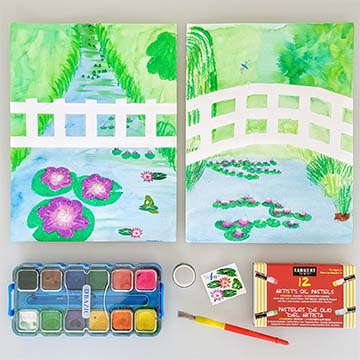 Water Lilies and Japanese Bridge Paint Resist Reproduction